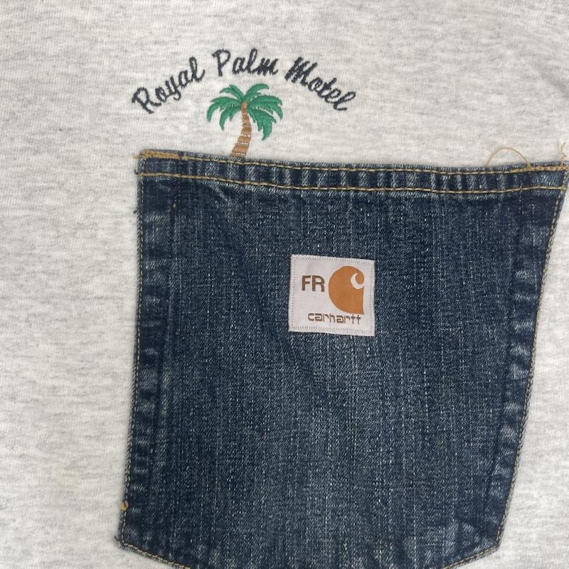カーハート Carhartt トレーナー 長袖 デニム ポケット ドッキング リメイク スウェット XL 白 / ホワイト / white メンズ USED 古着 中古 50157677