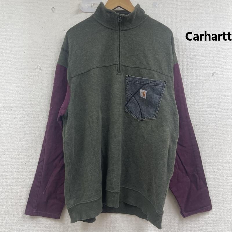 カーハート Carhartt トレーナー 長袖 ハーフジップ デニム ポケット ドッキング リメイク スウェット L 緑 / グリーン / green メンズ USED 古着 中古 50157681