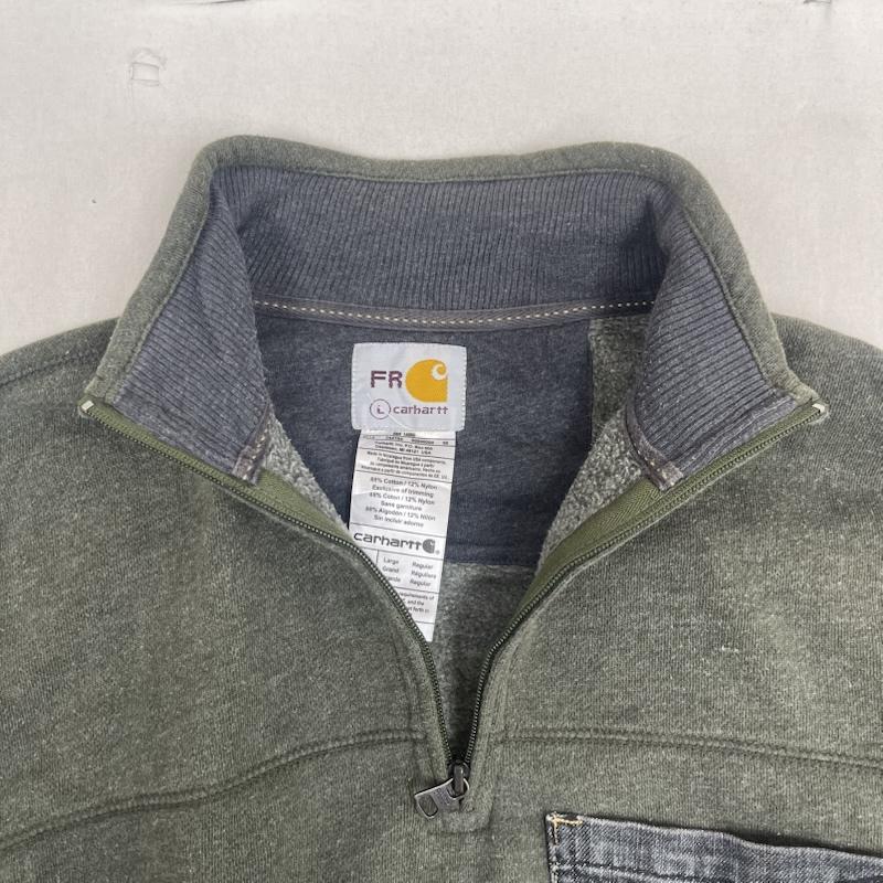 カーハート Carhartt トレーナー 長袖 ハーフジップ デニム ポケット ドッキング リメイク スウェット L 緑 / グリーン / green メンズ USED 古着 中古 50157681