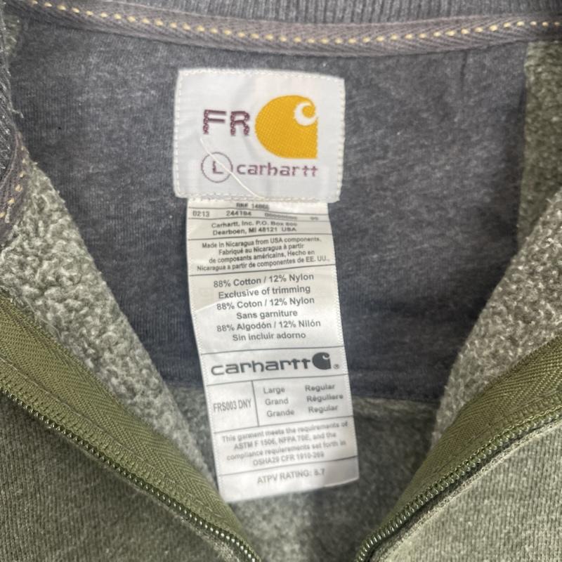 カーハート Carhartt トレーナー 長袖 ハーフジップ デニム ポケット ドッキング リメイク スウェット L 緑 / グリーン / green メンズ USED 古着 中古 50157681
