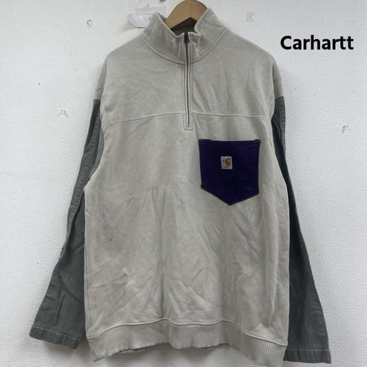 カーハート Carhartt トレーナー 長袖 ハーフジップ デニム ポケット ドッキング リメイク スウェット L ベージュ / ベージュ / beige メンズ USED 古着 中古 50157683