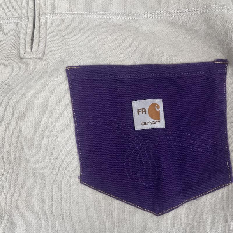カーハート Carhartt トレーナー 長袖 ハーフジップ デニム ポケット ドッキング リメイク スウェット L ベージュ / ベージュ / beige メンズ USED 古着 中古 50157683