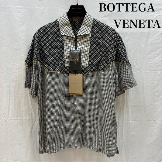 ボッテガヴェネタ BOTTEGA VENETA シャツ、ブラウス 半袖 プルオーバー マルチ チェック プリント シルク シャツ 54 - チェック 白 / ホワイト / white X 黒 / ブラック / black X 灰 / グレー / gray X マスタード / マスタード / メンズ USED 古着 中古 50157725