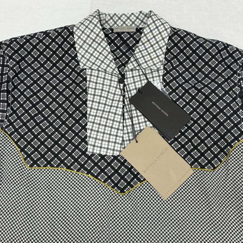 ボッテガヴェネタ BOTTEGA VENETA シャツ、ブラウス 半袖 プルオーバー マルチ チェック プリント シルク シャツ 54 - チェック 白 / ホワイト / white X 黒 / ブラック / black X 灰 / グレー / gray X マスタード / マスタード / メンズ USED 古着 中古 50157725