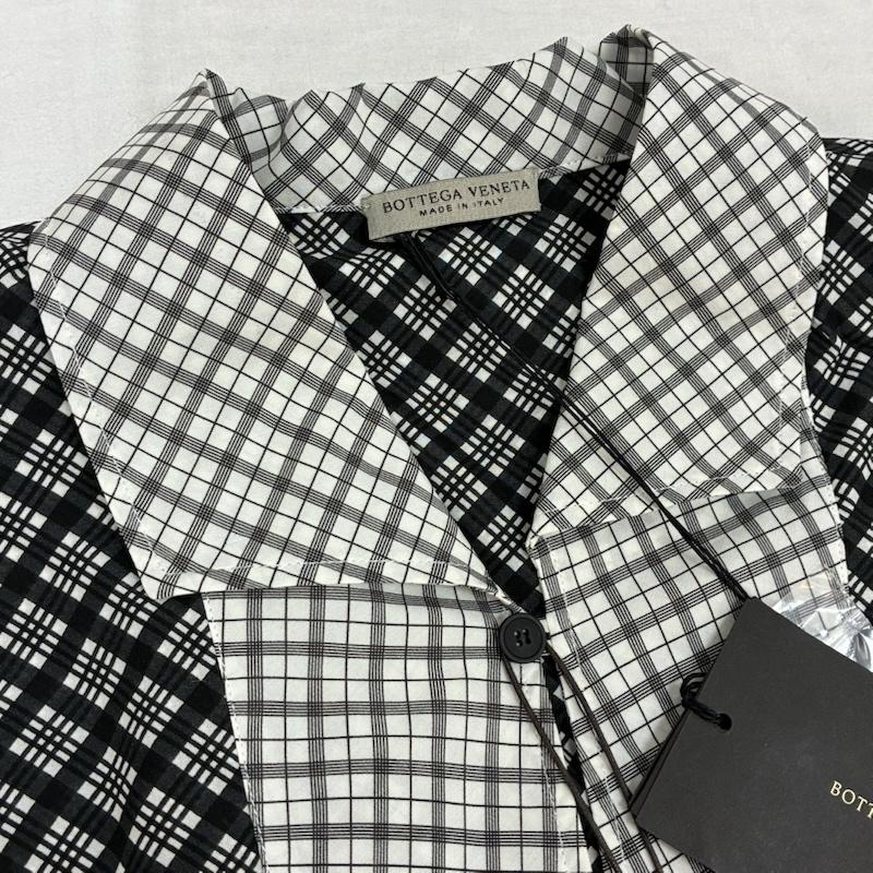 ボッテガヴェネタ BOTTEGA VENETA シャツ、ブラウス 半袖 プルオーバー マルチ チェック プリント シルク シャツ 54 - チェック 白 / ホワイト / white X 黒 / ブラック / black X 灰 / グレー / gray X マスタード / マスタード / メンズ USED 古着 中古 50157725