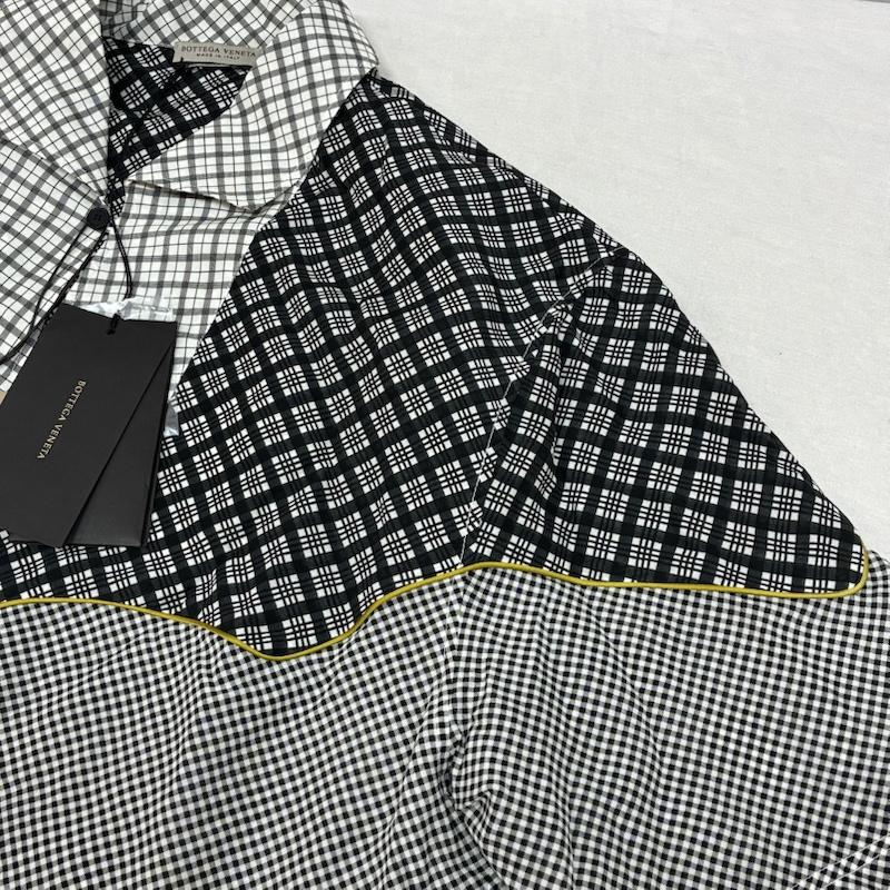 ボッテガヴェネタ BOTTEGA VENETA シャツ、ブラウス 半袖 プルオーバー マルチ チェック プリント シルク シャツ 54 - チェック 白 / ホワイト / white X 黒 / ブラック / black X 灰 / グレー / gray X マスタード / マスタード / メンズ USED 古着 中古 50157725