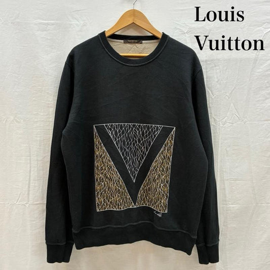 ルイヴィトン LOUIS VUITTON トレーナー 長袖 ガストンV グラフィック プリント コットン ナイロン プルオーバー クルーネック スウェット RM151M XL ロゴ、文字 X プリント 黒 / ブラック / black メンズ USED 古着 中古 50157729