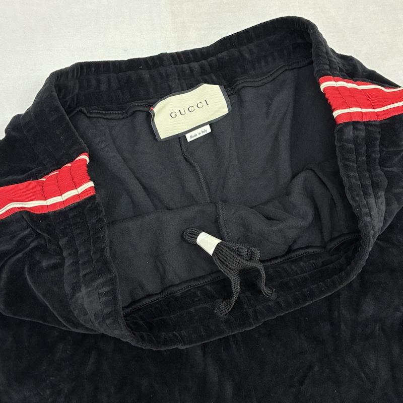 グッチ GUCCI パンツ ショートパンツ シェニール ライン ベルベット ショーツ ベロア イージー ハーフパンツ XL 黒 / ブラック / black X 赤 / レッド / red X 白 / ホワイト / white メンズ USED 古着 中古 50157738