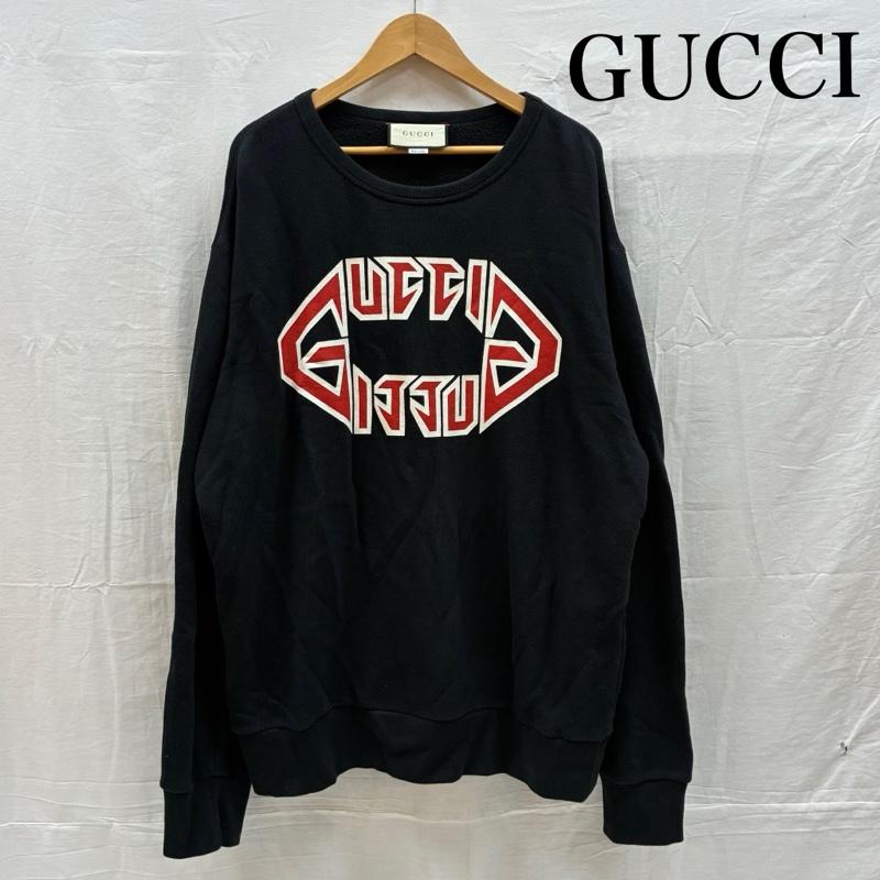 グッチ GUCCI トレーナー 長袖 メタル ロゴ オーバーサイズ プルオーバー クルーネック コットン スウェット トレーナー XL ロゴ、文字 X プリント 黒 / ブラック / black X 赤 / レッド / red X 白 / ホワイト / white メンズ USED 古着 中古 50157742