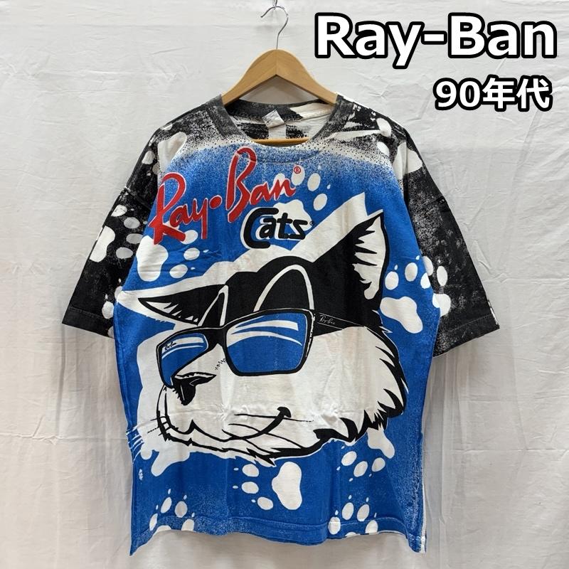 レイバン Ray-Ban Tシャツ 半袖 90年代 ビンテージ RAY BAN CATS 手刷り 総柄 プリント Tシャツ 90s VINTAGE one 総柄 メンズ USED 古着 中古 50157766