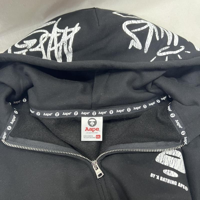 エーエイプバイアベイシングエイプ AAPE BY A BATHING APE パーカー 長袖 ロゴ プリント フルジップ スウェット パーカー XXL 黒 / ブラック / black メンズ USED 古着 中古 50157773