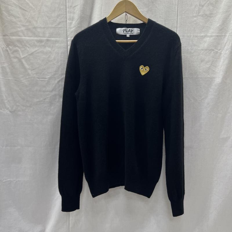 プレイコムデギャルソン PLAY COMME des GARCONS ニット、セーター 長袖 ゴールドエンブレム ウール Vネック ニット M 黒 / ブラック / black メンズ USED 古着 中古 50157775