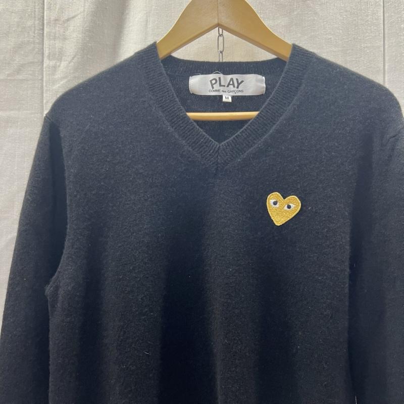 プレイコムデギャルソン PLAY COMME des GARCONS ニット、セーター 長袖 ゴールドエンブレム ウール Vネック ニット M 黒 / ブラック / black メンズ USED 古着 中古 50157775
