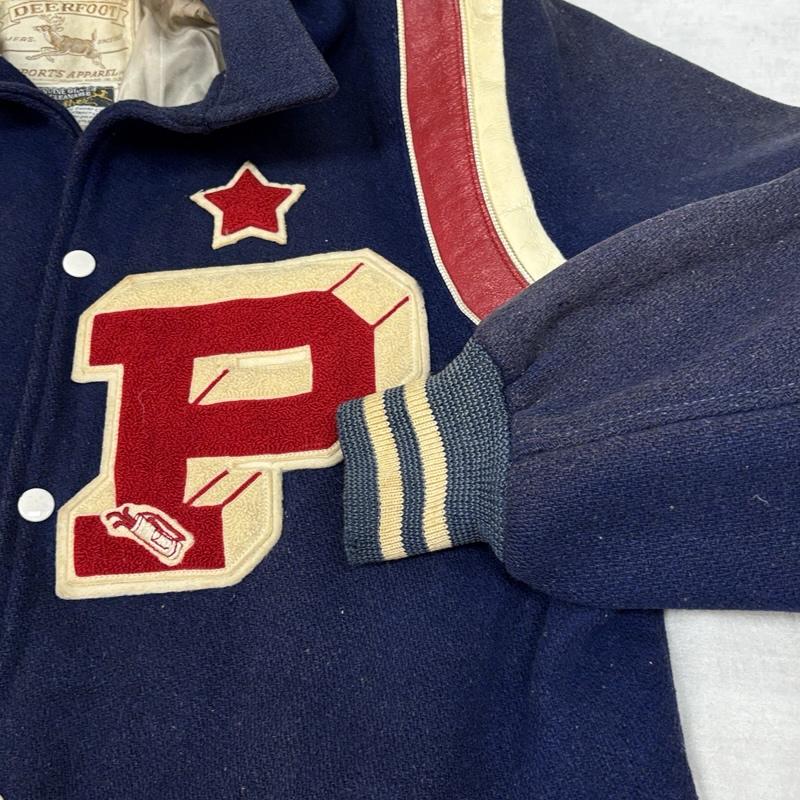 ヴィンテージ VINTAGE ジャケット、上着 ジャンパー、ブルゾン DEERFOOT 60年代 USA製 ウール ロンスタ スタジャン ワッペン ラウンドスリーブ 60s 42 紺 / ネイビー / navy メンズ USED 古着 中古 50157786