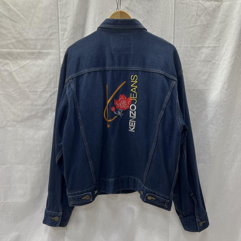 ケンゾージーンズ KENZOJEANS ジャケット、上着 ジャンパー、ブルゾン フラワー刺繍 バックロゴ デニムジャケット ビンテージ 80s 90s 北斎タグ L インディゴ / インディゴ / Indigo メンズ USED 古着 中古 50157801