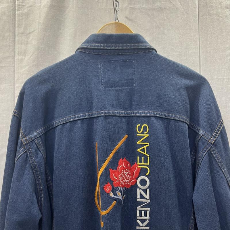 ケンゾージーンズ KENZOJEANS ジャケット、上着 ジャンパー、ブルゾン フラワー刺繍 バックロゴ デニムジャケット ビンテージ 80s 90s 北斎タグ L インディゴ / インディゴ / Indigo メンズ USED 古着 中古 50157801