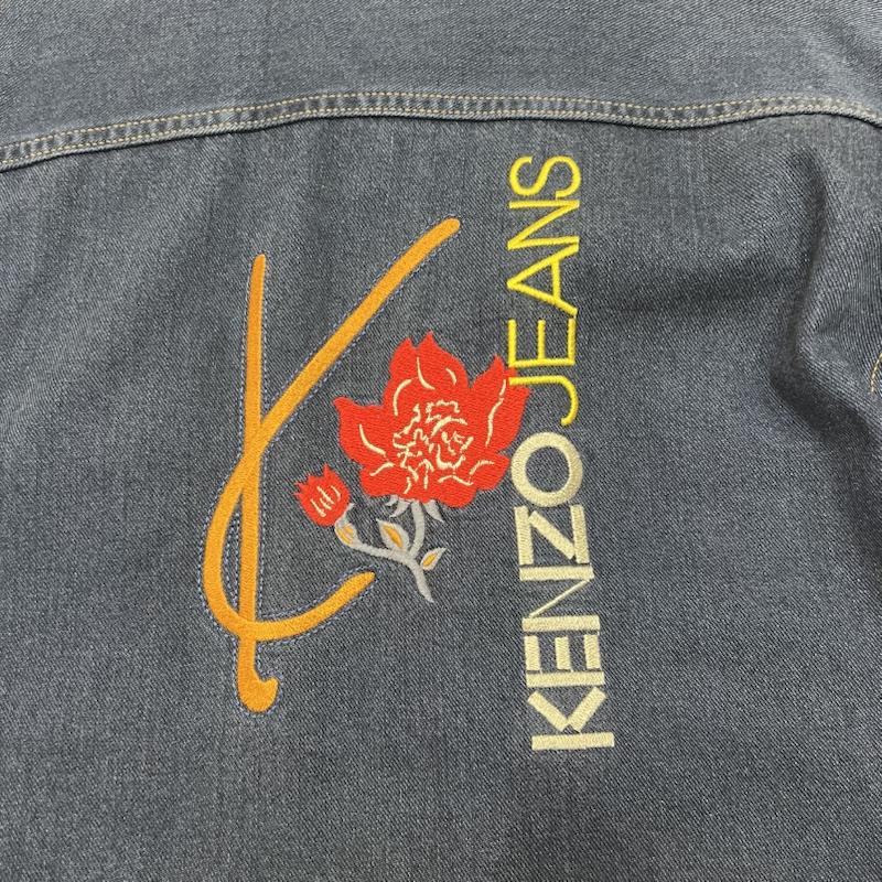 ケンゾージーンズ KENZOJEANS ジャケット、上着 ジャンパー、ブルゾン フラワー刺繍 バックロゴ デニムジャケット ビンテージ 80s 90s 北斎タグ L インディゴ / インディゴ / Indigo メンズ USED 古着 中古 50157801