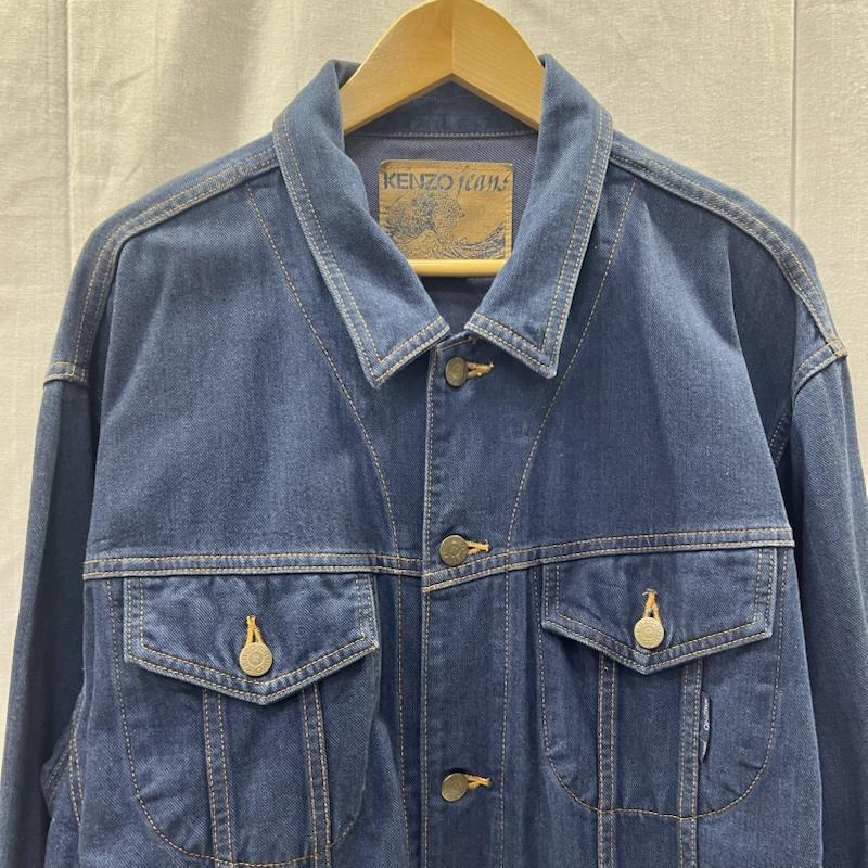 ケンゾージーンズ KENZOJEANS ジャケット、上着 ジャンパー、ブルゾン フラワー刺繍 バックロゴ デニムジャケット ビンテージ 80s 90s 北斎タグ L インディゴ / インディゴ / Indigo メンズ USED 古着 中古 50157801