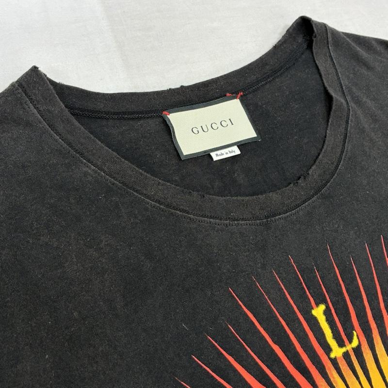 グッチ GUCCI Tシャツ 半袖 アングリー キャット 刺繍 バック プリント ヴィンテージ 加工 Tシャツ 442670 X5U16 XL ロゴ、文字 X 刺繍 X プリント X ダメージ加工 黒 / ブラック / black メンズ USED 古着 中古 50157812