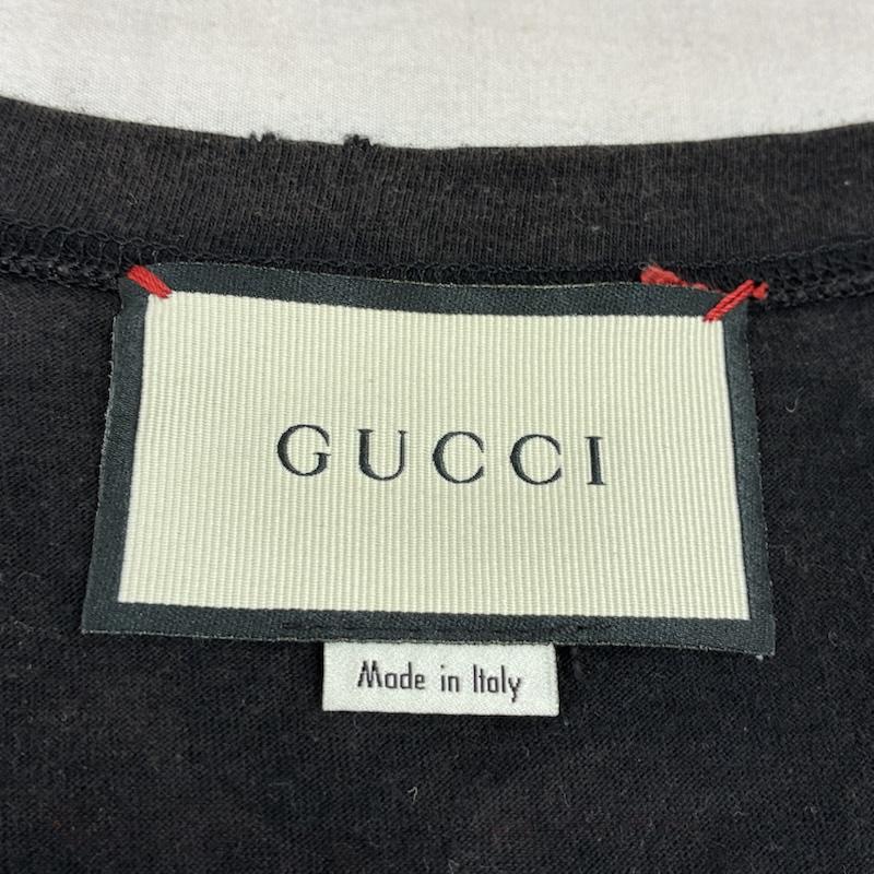 グッチ GUCCI Tシャツ 半袖 アングリー キャット 刺繍 バック プリント ヴィンテージ 加工 Tシャツ 442670 X5U16 XL ロゴ、文字 X 刺繍 X プリント X ダメージ加工 黒 / ブラック / black メンズ USED 古着 中古 50157812