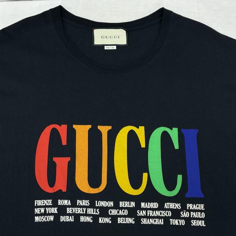 グッチ GUCCI Tシャツ 半袖 フロント ロゴ プリント シティ Tシャツ 493117 X3N77 XL ロゴ、文字 X プリント 黒 / ブラック / black メンズ USED 古着 中古 50157815