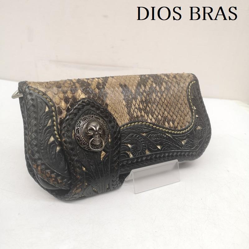 古着 USED 財布 長財布 DIOS BRAS スカル コンチョ 蛇 本革 パイソン レザーウォレット - 黒 / ブラック / black メンズ USED 古着 中古 50157852