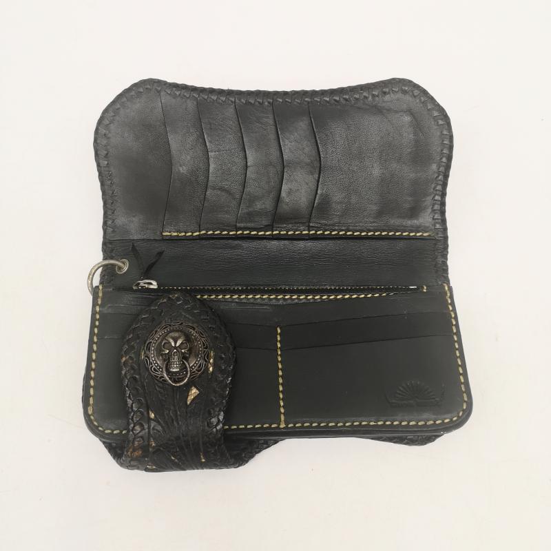 古着 USED 財布 長財布 DIOS BRAS スカル コンチョ 蛇 本革 パイソン レザーウォレット - 黒 / ブラック / black メンズ USED 古着 中古 50157852
