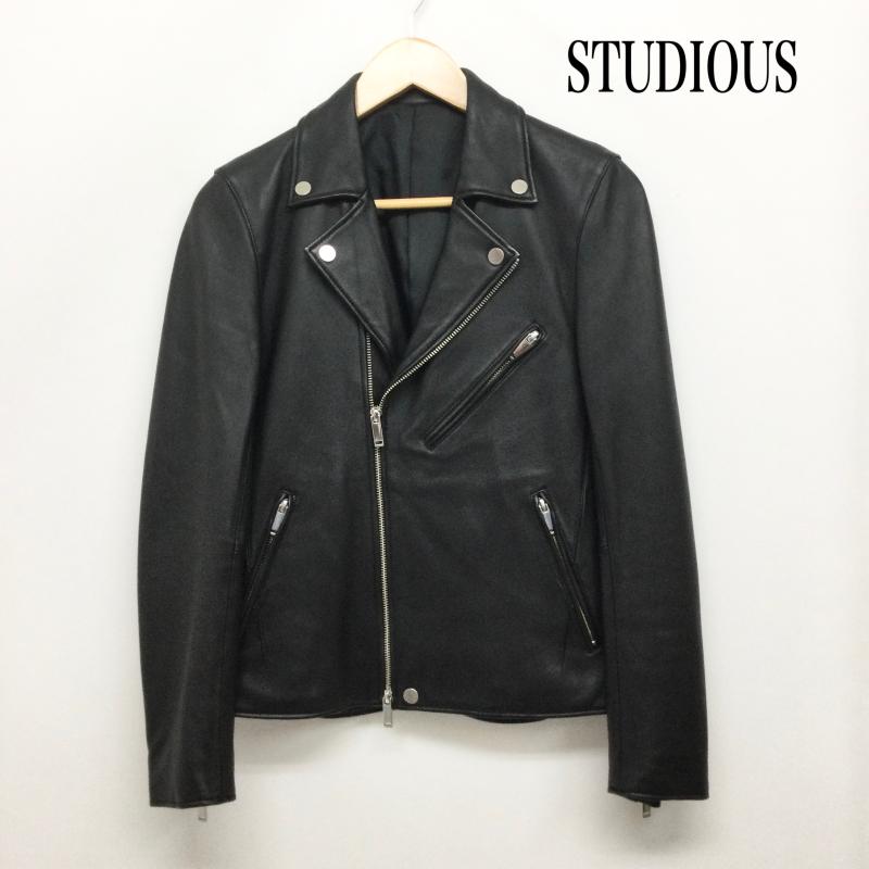 ステュディオス STUDIOUS ジャケット、上着 ライダース ステュディオス 107458002 ラムレザー ダブル ライダースジャケット 1 無地 黒 / ブラック / black メンズ USED 古着 中古 50157870