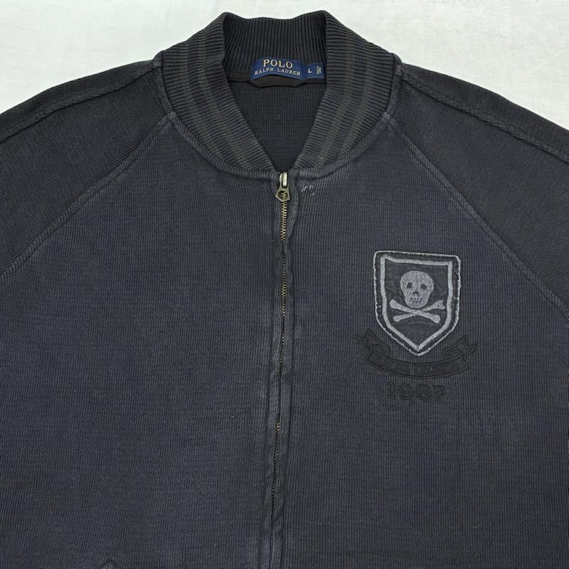 ポロラルフローレン POLO RALPH LAUREN ジャケット、上着 ジャンパー、ブルゾン スカル エンブレム ニット ラグビー ヴァーシティ スタジアム ジャケット スタジャン ジップ ブルゾン L ロゴ、文字 X 刺繍 X ダメージ加工 メンズ USED 古着 中古 50157878