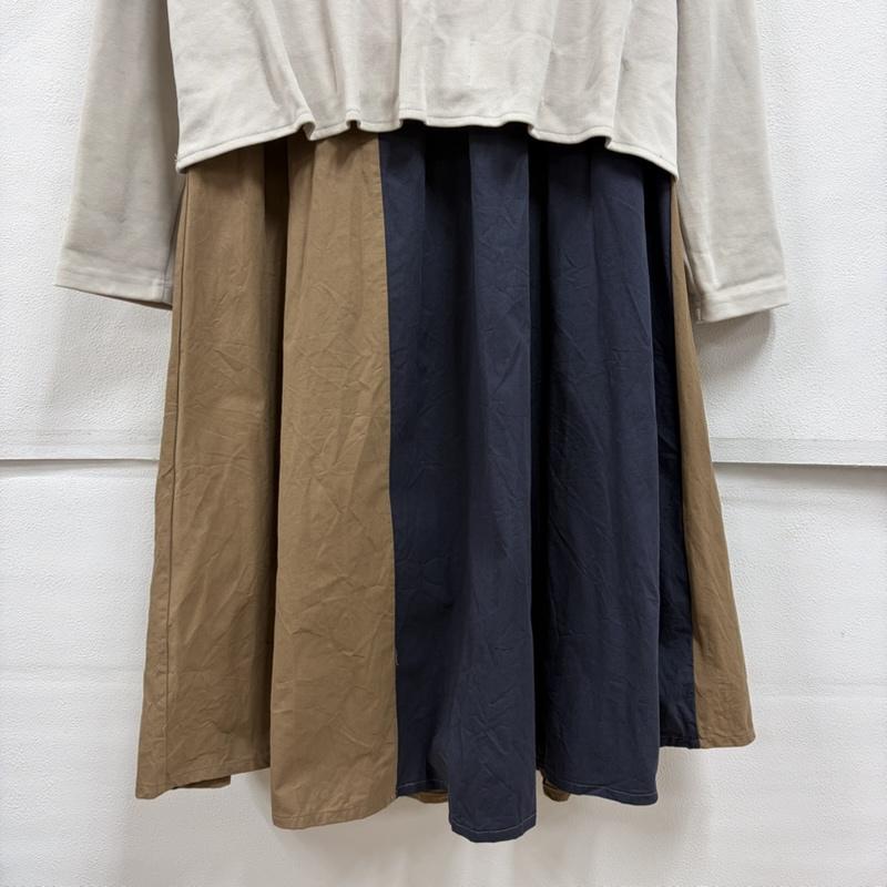 古着 USED ワンピース ロングスカート KOIBITO MISAKI コイビトミサキ 恋人岬 配色デザイン 異素材 ドッキング ワンピース Aライン M 無地 ベージュ / ベージュ / beige X 紺 / ネイビー / navy X 茶 / ブラウン / brown レディース USED 古着 中古 50157880