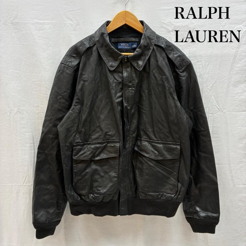ポロラルフローレン POLO RALPH LAUREN ジャケット、上着 フライトジャケット 現行タグ オイルド カウ レザー フライト ジャケット A-2 タイプ XL 黒 / ブラック / black メンズ USED 古着 中古 50157882