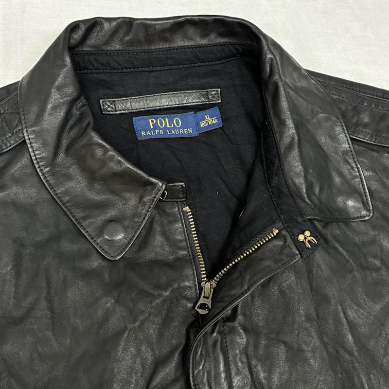 ポロラルフローレン POLO RALPH LAUREN ジャケット、上着 フライトジャケット 現行タグ オイルド カウ レザー フライト ジャケット A-2 タイプ XL 黒 / ブラック / black メンズ USED 古着 中古 50157882