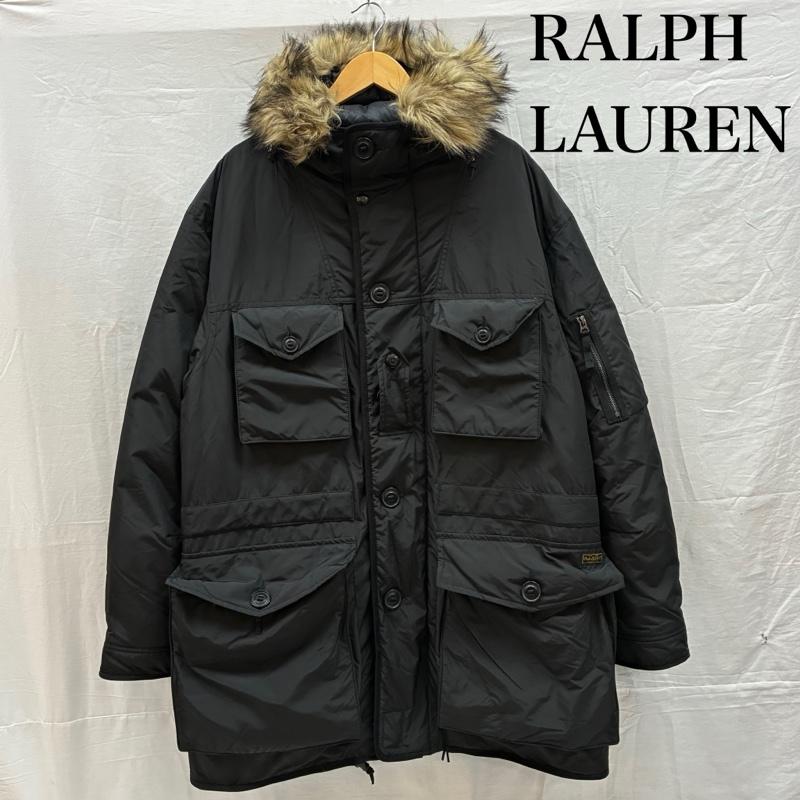 ポロラルフローレン POLO RALPH LAUREN ジャケット、上着 ダウンジャケット N-3B タイプ フーデッド ファー ダウンジャケット L ワンポイント X ロゴ、文字 黒 / ブラック / black メンズ USED 古着 中古 50157887
