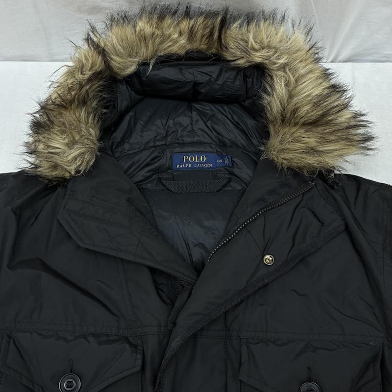 ポロラルフローレン POLO RALPH LAUREN ジャケット、上着 ダウンジャケット N-3B タイプ フーデッド ファー ダウンジャケット L ワンポイント X ロゴ、文字 黒 / ブラック / black メンズ USED 古着 中古 50157887