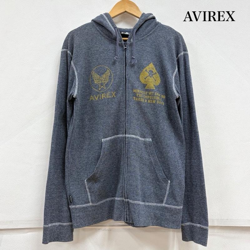 アヴィレックス AVIREX パーカー 長袖 ミリタリー フルジップ パーカー ワッフル プリント フーディー XL プリント 紺 / ネイビー / navy X 灰 / グレー / gray X マスタード / マスタード / メンズ USED 古着 中古 50157907