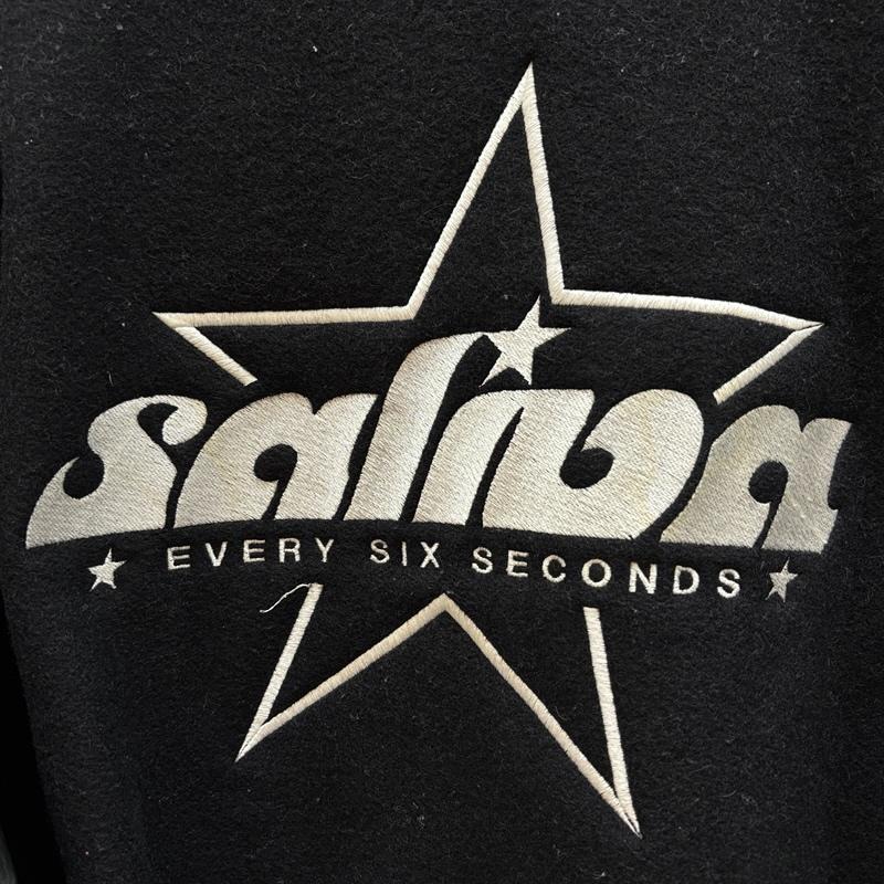 古着 USED ジャケット、上着 ジャンパー、ブルゾン Saliva サライヴァ 00s Holloway USA製 ウール レザー スタジャン スタジアム ジャケット XL ロゴ、文字 X 刺繍 黒 / ブラック / black メンズ USED 古着 中古 50157913