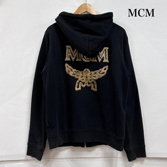 エムシーエム MCM パーカー 長袖 クラシック ロゴ フーディー パーカー プルオーバー フルジップ ユニセックス M ロゴ、文字 黒 / ブラック / black X 金 / ゴールド / gold color X 茶 / ブラウン / brown メンズ USED 古着 中古 50157933