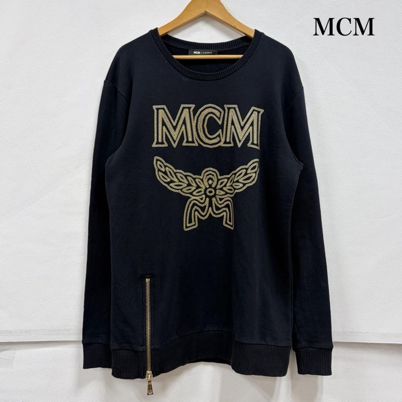 エムシーエム MCM トレーナー 長袖 ロゴ スウェット トレーナー プリント ワンピース チェーン ジッパー プルオーバー M ロゴ、文字 X プリント 黒 / ブラック / black X 金 / ゴールド / gold color レディース USED 古着 中古 50157935