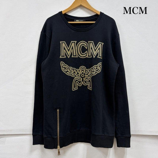 エムシーエム MCM トレーナー 長袖 ロゴ スウェット トレーナー プリント ワンピース チェーン ジッパー プルオーバー M ロゴ、文字 X プリント 黒 / ブラック / black X 金 / ゴールド / gold color レディース USED 古着 中古 50157935