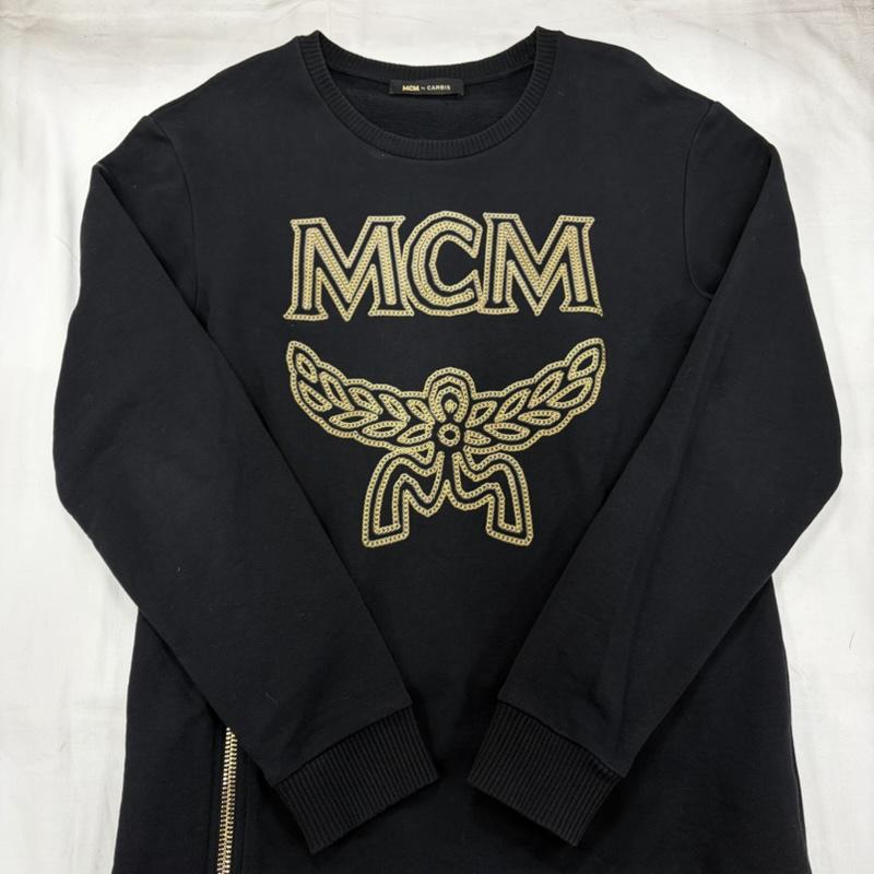 エムシーエム MCM トレーナー 長袖 ロゴ スウェット トレーナー プリント ワンピース チェーン ジッパー プルオーバー M ロゴ、文字 X プリント 黒 / ブラック / black X 金 / ゴールド / gold color レディース USED 古着 中古 50157935