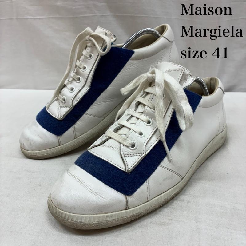 メゾン マルジェラ Maison Margiela スニーカー スニーカー ベルクロ レザー ローカット スニーカー 41 25.5cm 白 / ホワイト / white X 青 / ブルー / blue メンズ USED 古着 中古 50157946