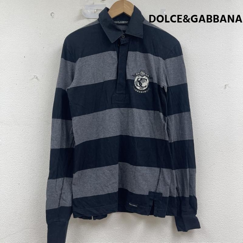 ドルチェアンドガッバーナ DOLCE&GABBANA ポロシャツ 長袖 ボーダー柄 刺繍 ワッペン 長袖 ラガー シャツ 44 黒 / ブラック / black メンズ USED 古着 中古 50157957