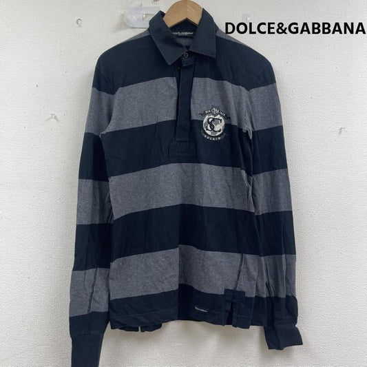 ドルチェアンドガッバーナ DOLCE&GABBANA ポロシャツ 長袖 ボーダー柄 刺繍 ワッペン 長袖 ラガー シャツ 44 黒 / ブラック / black メンズ USED 古着 中古 50157957