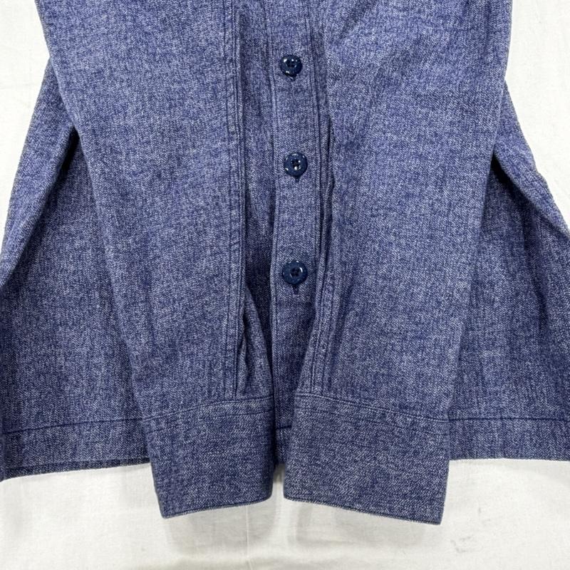 ダブルタップス WTAPS シャツ、ブラウス 長袖 長袖 ワークシャツ コットン リネン ヘリンボーン ダークブルー S ロゴ、文字 X 刺繍 メンズ USED 古着 中古 50158012