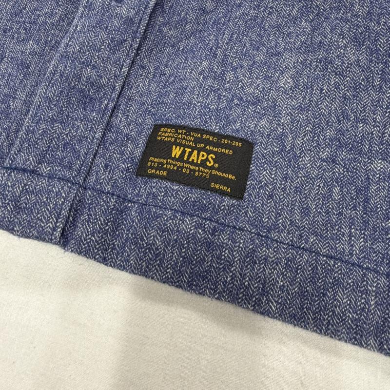 ダブルタップス WTAPS シャツ、ブラウス 長袖 長袖 ワークシャツ コットン リネン ヘリンボーン ダークブルー S ロゴ、文字 X 刺繍 メンズ USED 古着 中古 50158012