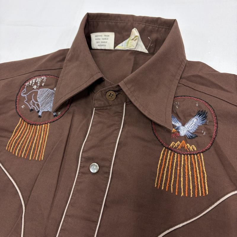 ヴィンテージ VINTAGE シャツ、ブラウス 長袖 70s 80s ヴィンテージ ウエスタン 長袖 シャツ 刺繍 Rocking Ranchwear S 総柄 茶 / ブラウン / brown X マルチカラー / マルチカラー / multicolor メンズ USED 古着 中古 50158014