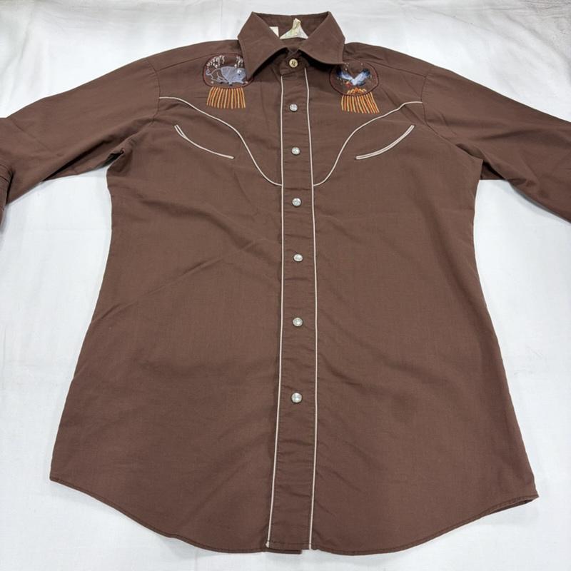 ヴィンテージ VINTAGE シャツ、ブラウス 長袖 70s 80s ヴィンテージ ウエスタン 長袖 シャツ 刺繍 Rocking Ranchwear S 総柄 茶 / ブラウン / brown X マルチカラー / マルチカラー / multicolor メンズ USED 古着 中古 50158014