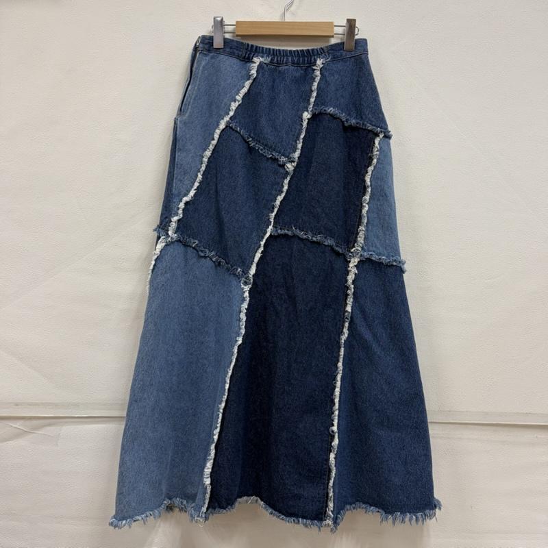 アメリ AMERI スカート ロングスカート デニム パッチワーク デザイン ロング スカート フリンジ フレア M インディゴ / インディゴ / Indigo X 水色 / ライトブルー / レディース USED 古着 中古 50158021