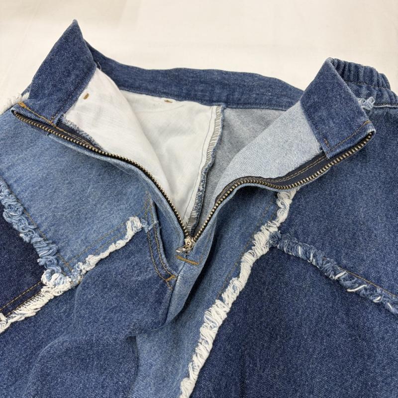 アメリ AMERI スカート ロングスカート デニム パッチワーク デザイン ロング スカート フリンジ フレア M インディゴ / インディゴ / Indigo X 水色 / ライトブルー / レディース USED 古着 中古 50158021
