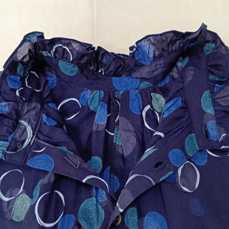 古着 USED シャツ、ブラウス 半袖 NARU FACTORY フリルギャザーデザイン 水玉プリント 半袖シャツブラウス navy cotton100% size:1 1 ドット 紺 / ネイビー / navy レディース USED 古着 中古 50158033